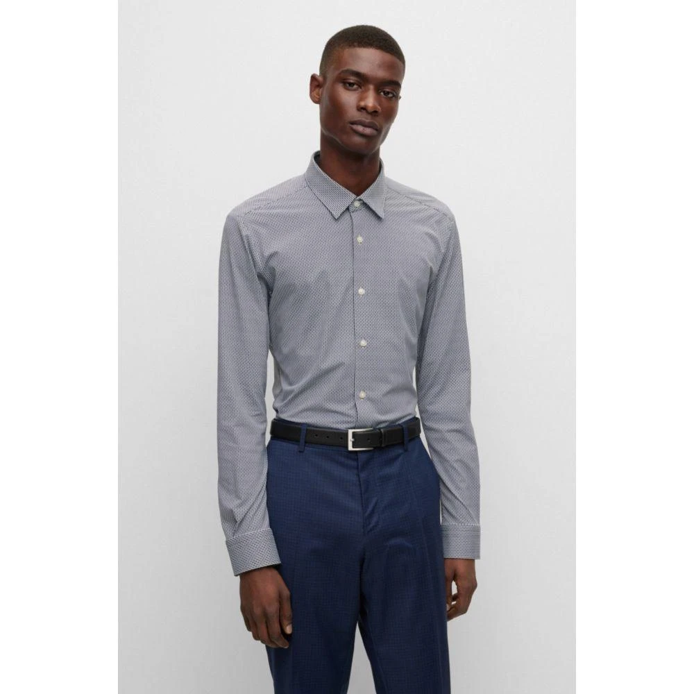 商品Hugo Boss|Slim-fit shirt in patterned performance-stretch jersey,价格¥669,第2张图片详细描述