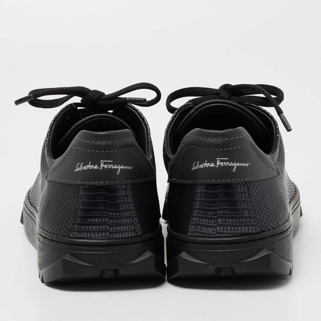 商品[二手商品] Salvatore Ferragamo|Salvatore Ferragamo Black Lizard Embossed Leather Cube Low Top Sneakers Size 40,价格¥3754,第7张图片详细描述