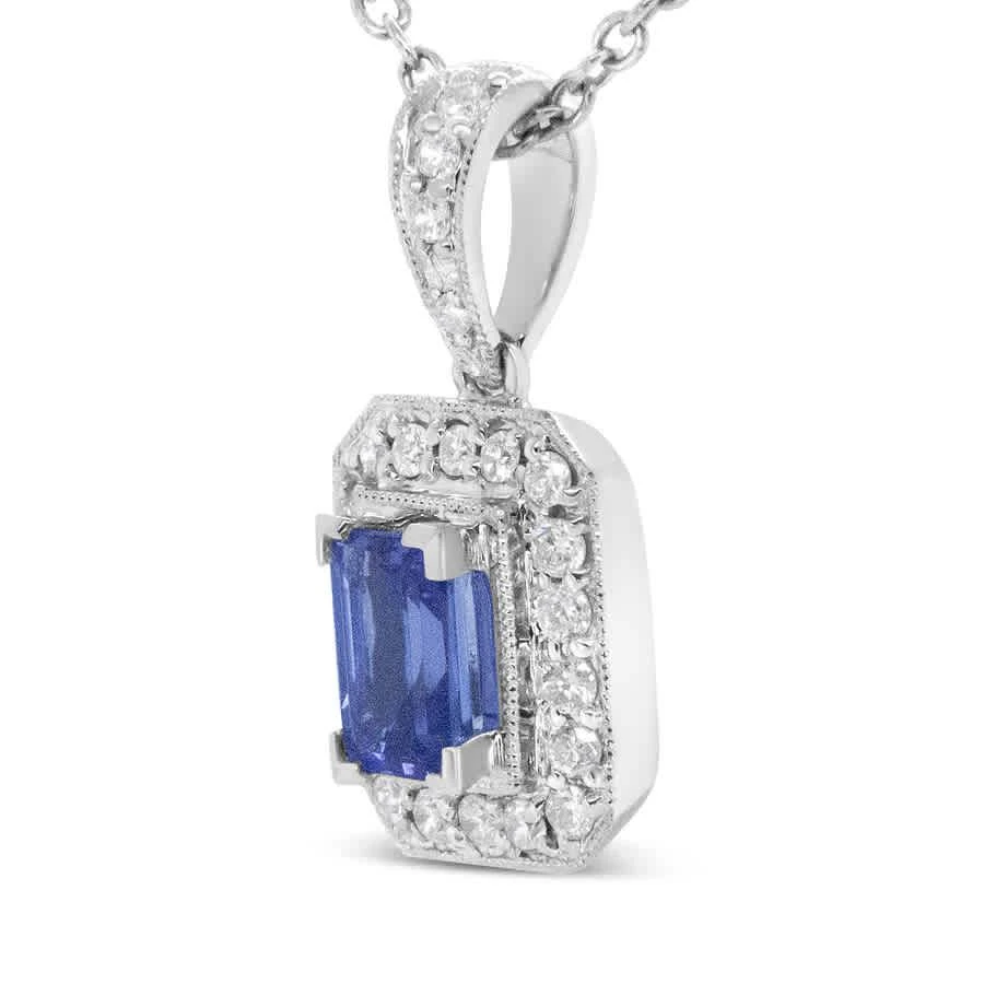 商品Haus Of Brilliance|18K White Gold 1/4 Cttw Round Diamond and 6x4mm Purple Tanzanite Halo 18" Pendant Necklace (H-I Color,价格¥26104,第3张图片详细描述