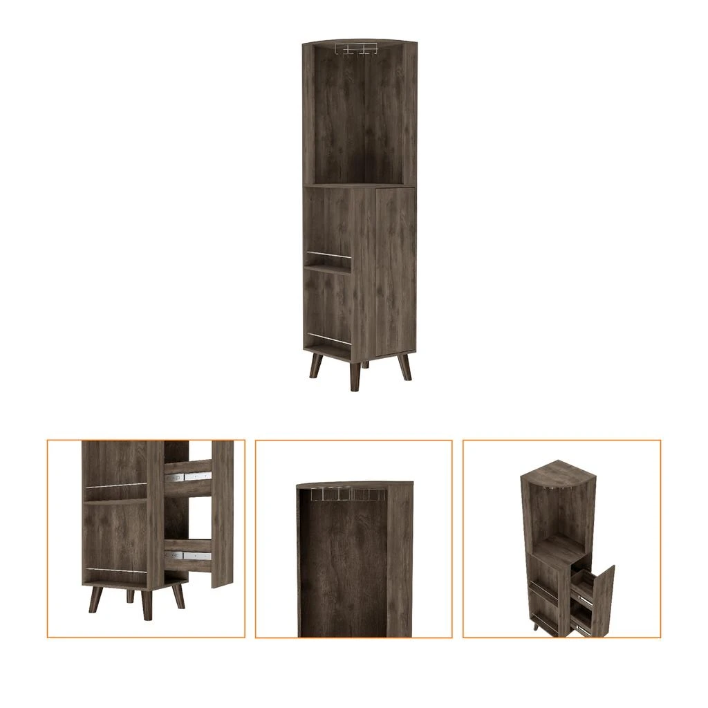商品Streamdale Furniture|Streamdale Durham 1-Drawer 2-Shelf Corner Bar Cabinet Dark Brown,价格¥2877,第5张图片详细描述