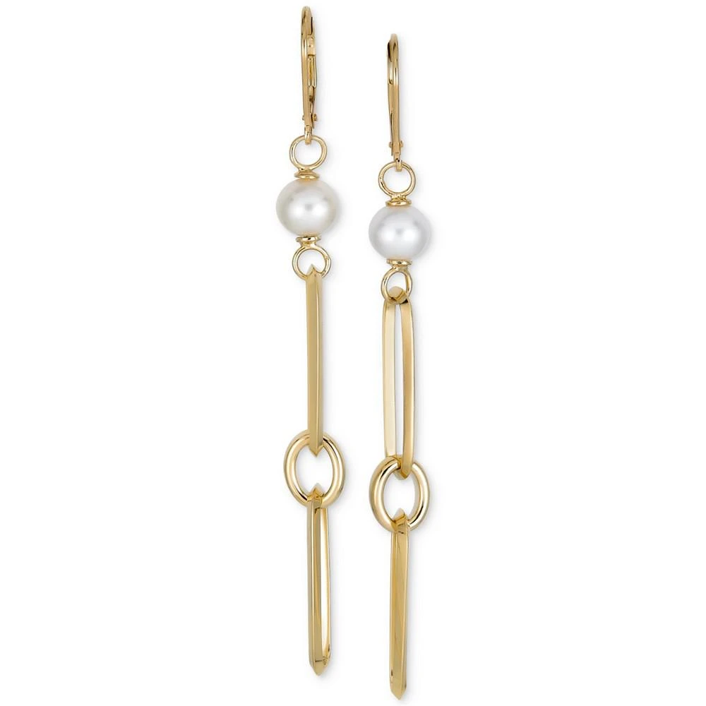 商品Macy's|Cultured Freshwater Pearl (7mm) Paperclip Link Drop Earrings in 14k Gold-Plated Sterling Silver,价格¥977,第3张图片详细描述