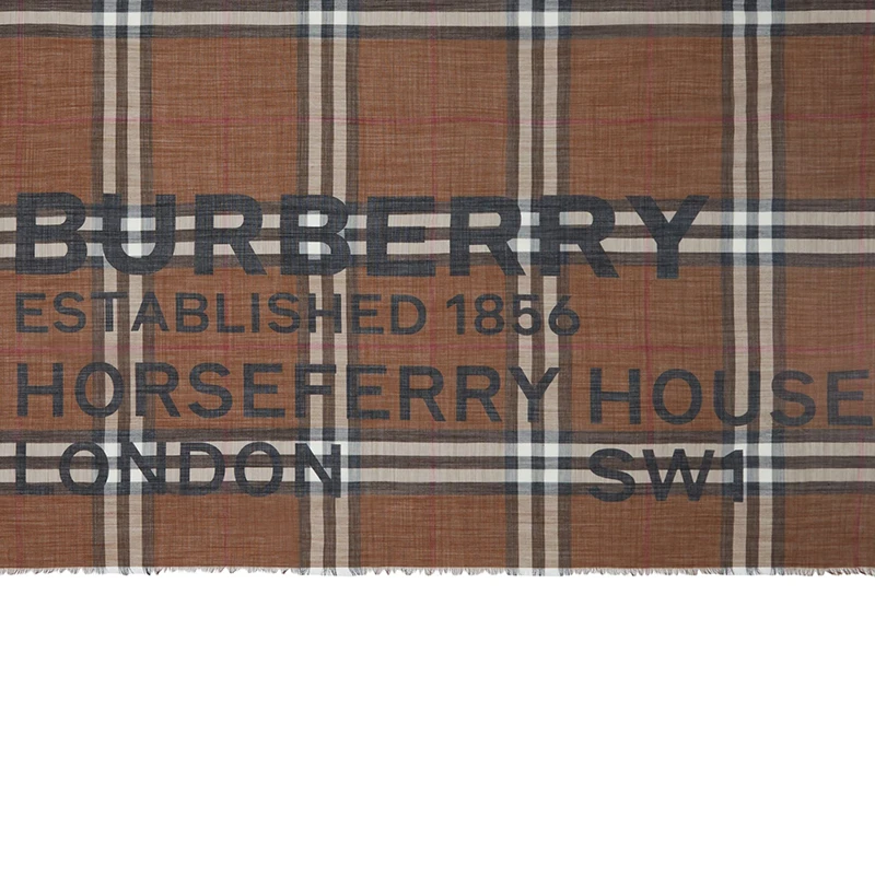 【包税】BURBERRY/博柏利 22年秋冬新款 Horseferry系列 男女同款深桦木棕色丝毛混纺印花格纹大号方巾80573851 商品