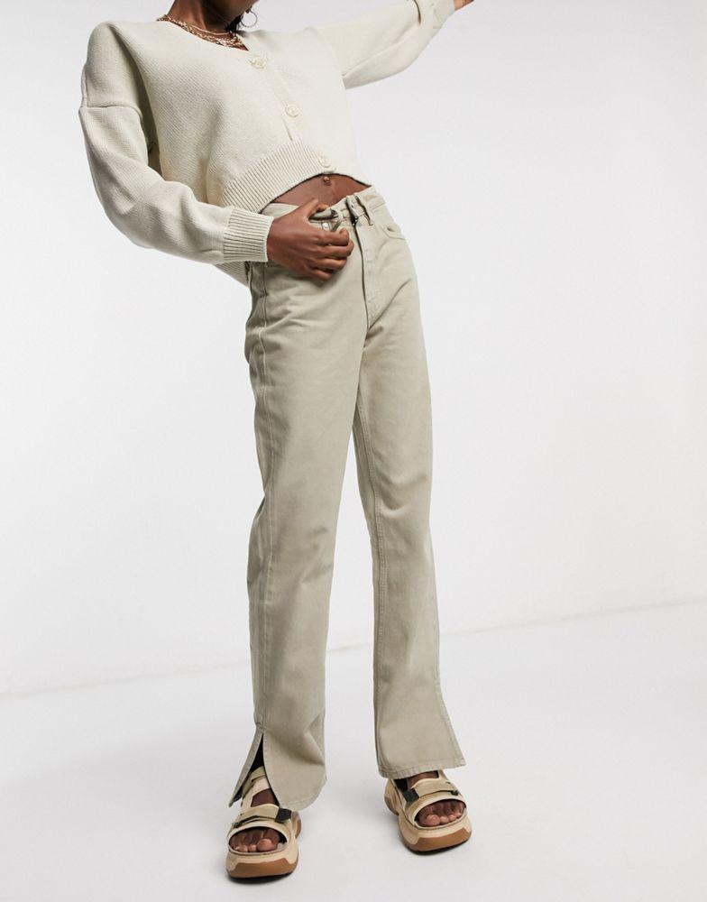 Waven straight leg jeans with side slit in sand商品第1张图片规格展示