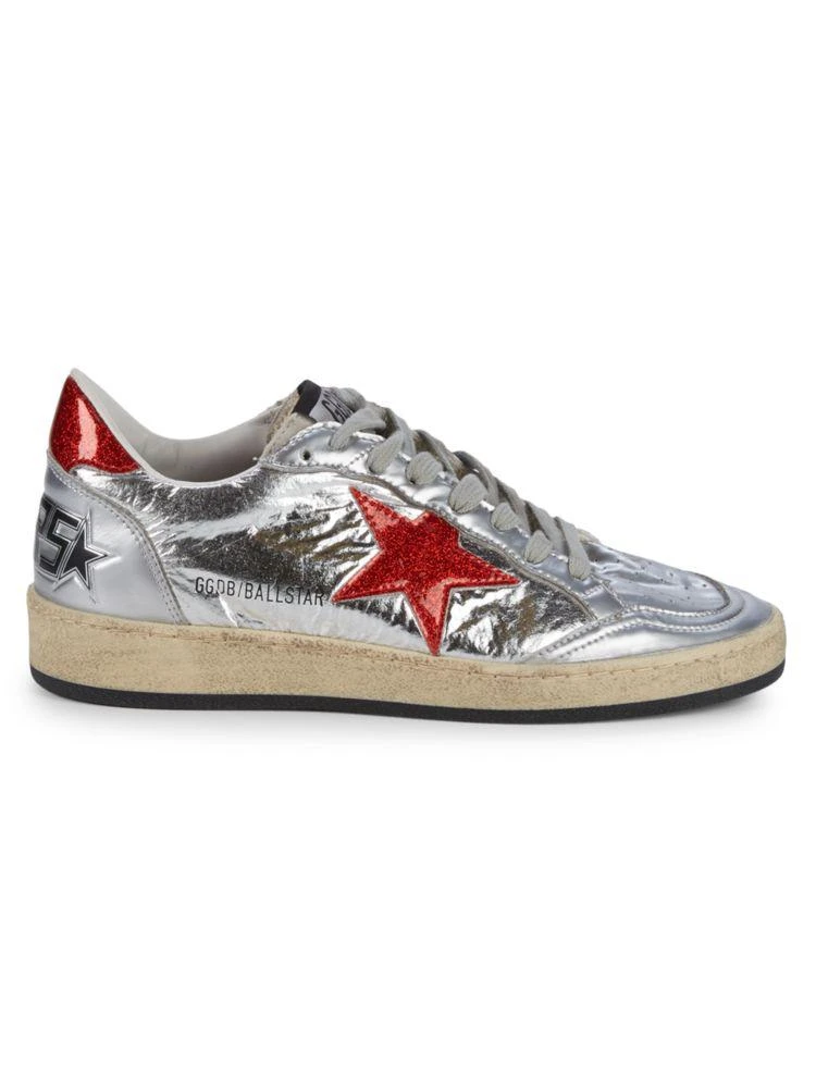 商品Golden Goose|Ball Star Distressed Metallic-Leather Sneakers,价格¥2812,第1张图片