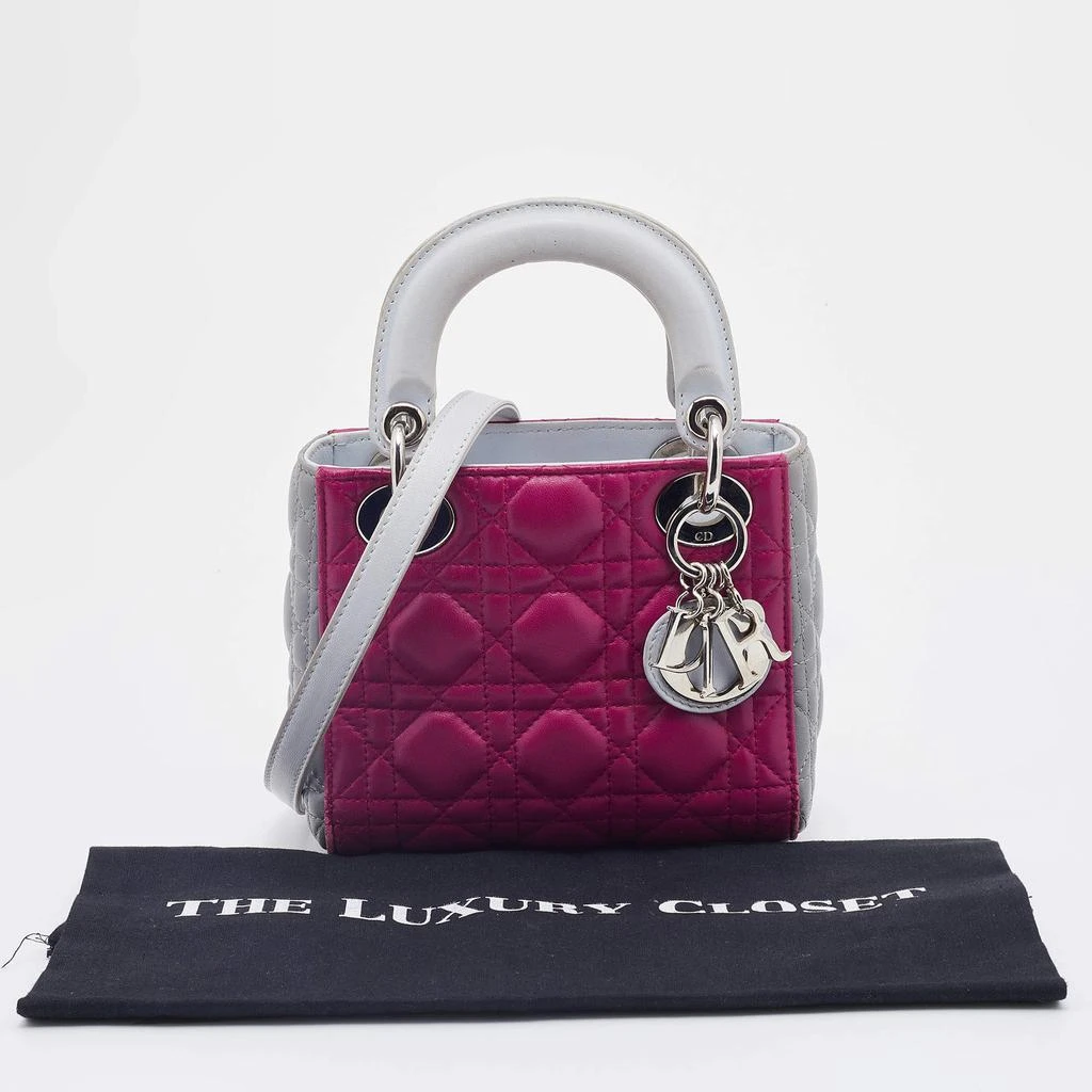 Dior Pink/Grey Cannage Leather Mini Lady Dior Tote 商品