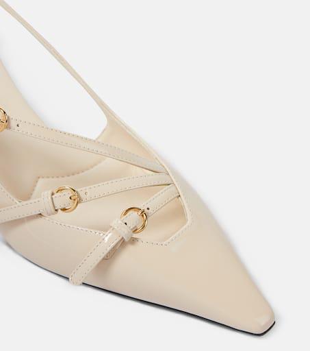 サンダル・ミュール MIU MIU BROGUE BRUSHED LEATHER SLINGBACKS Black Brushed Leather Slingbacks With Buckles | Miu Miu