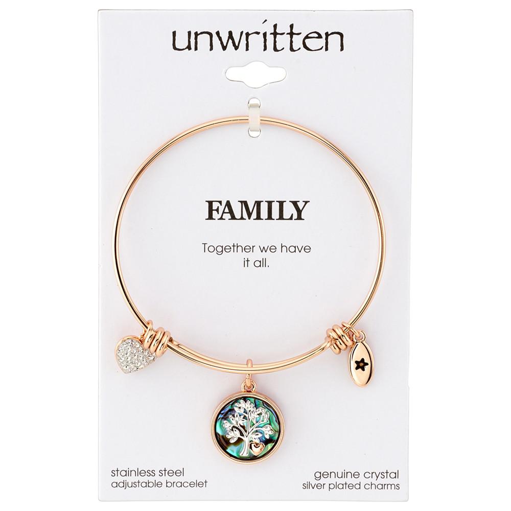 Family Tree Inlay Charm Bangle Stainless Steel Bracelet in Rose Gold-Tone with Silver Plated Charms商品第3张图片规格展示