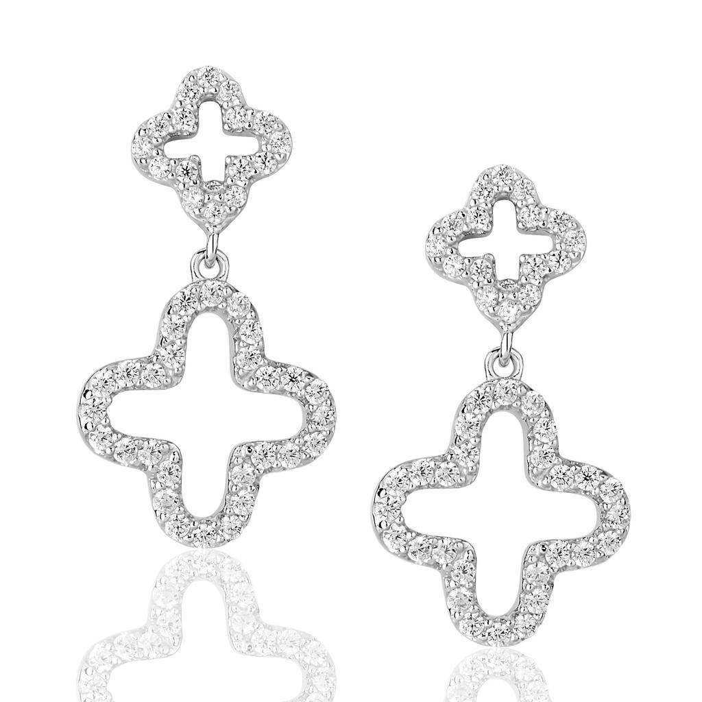 Suzy Levian Cubic Zirconia Sterling Silver Double Clover Dangle Earrings商品第1张图片规格展示