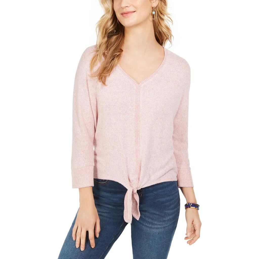 商品Style & Co|Style & Co. Womens Fleece Ribbed Trim Henley Top,价格¥84,第1张图片