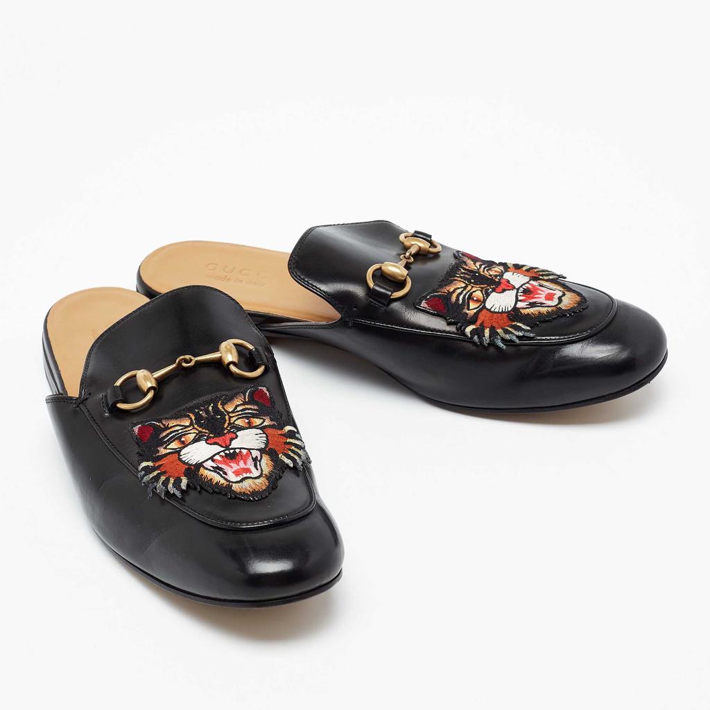 Gucci Black Tiger Patch Leather Princetown Horsebit Mules Size 43商品第4张图片规格展示