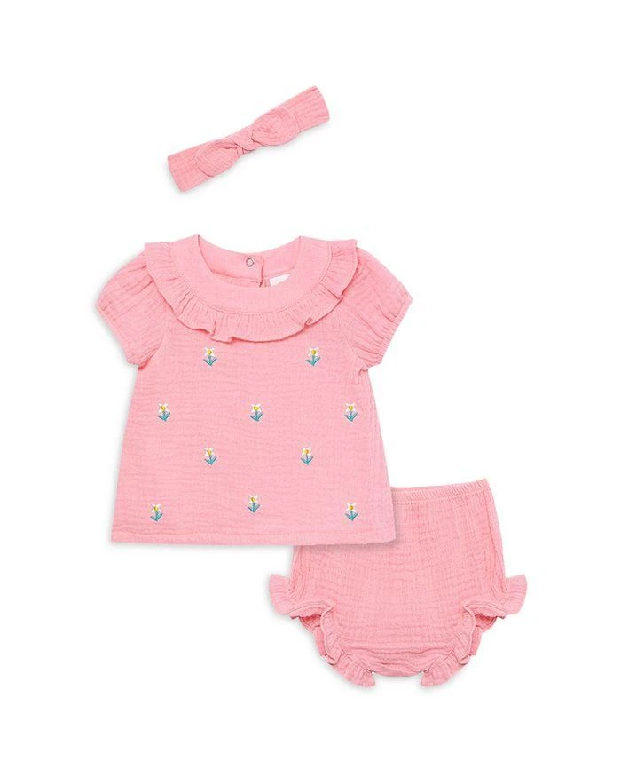 商品Little Me|Girls' Floral Embroidered Cotton Gauze Top, Bloomers & Headband Set - Baby,价格¥153,第1张图片