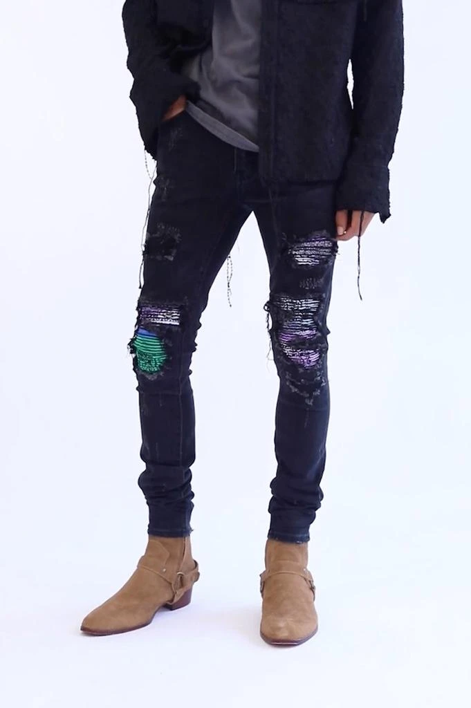 商品MNML|X284 Moto Skinny Denim - Black/Purple,价格¥439,第2张图片详细描述