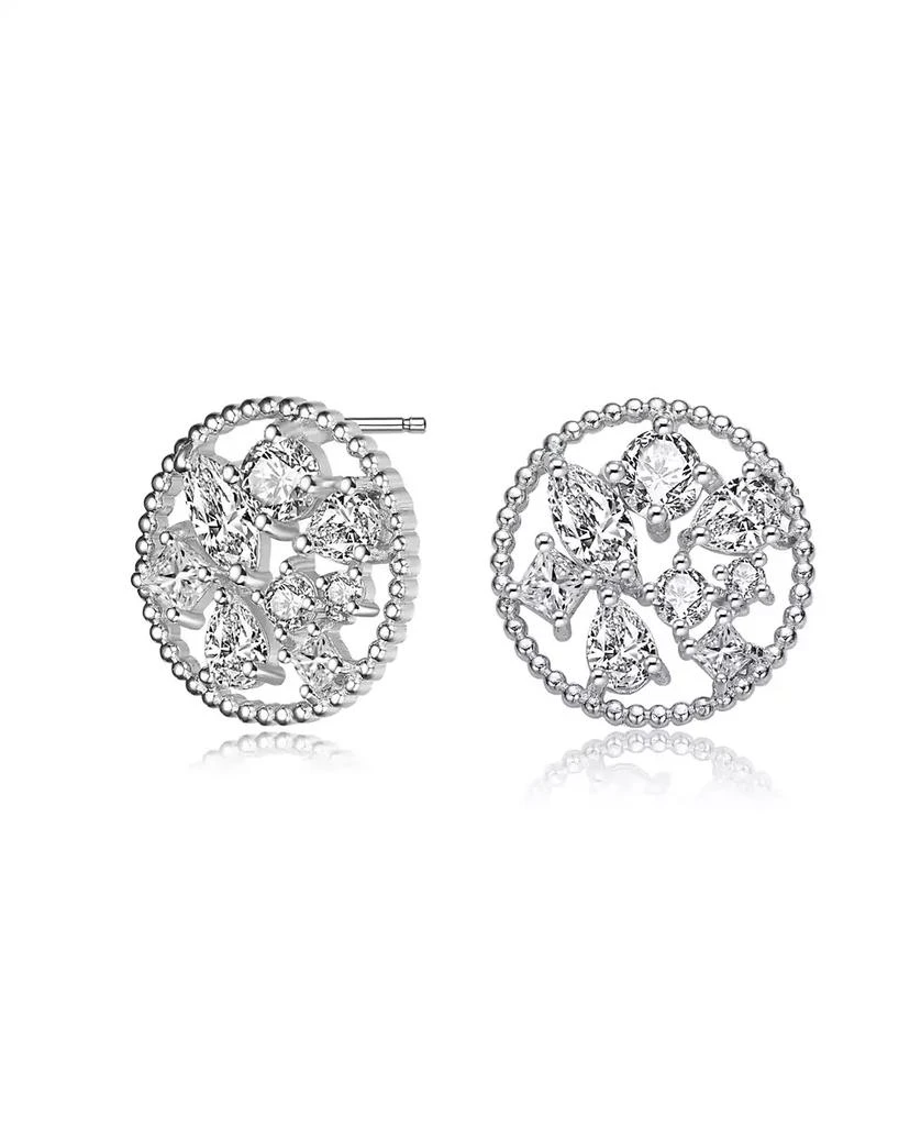 商品Genevive|GV Sterling Silver White Gold Plated Ball Halo with Clear Multi Shape Cubic Zirconia Round Earrings,价格¥295,第1张图片