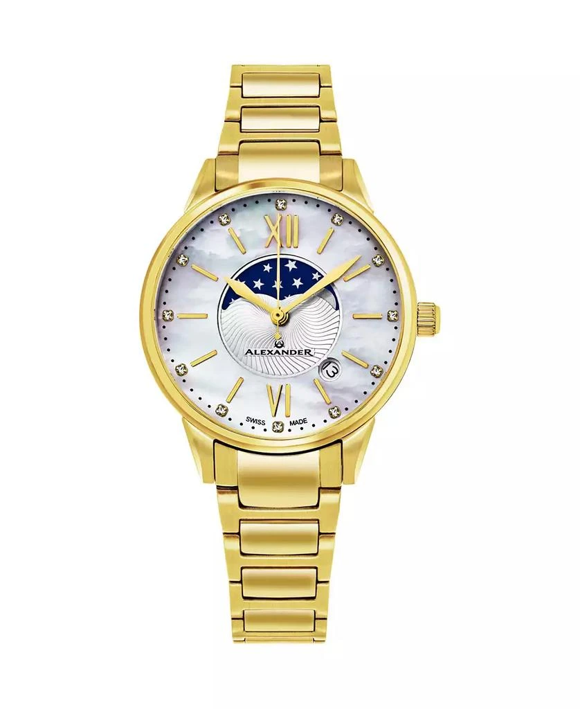 商品Stuhrling|Alexander Watch AD204B-05, Ladies Quartz Moonphase Date Watch with Yellow Gold Tone Stainless Steel Case on Yellow Gold Tone Stainless Steel Bracelet,价格¥2954,第1张图片