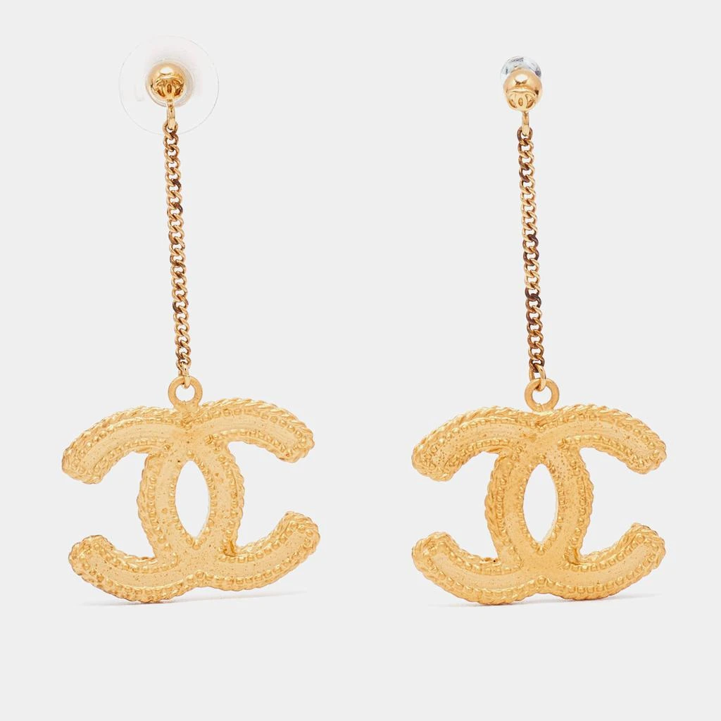 商品[二手商品] Chanel|Chanel Matte Gold Tone CC Drop Earrings,价格¥5302,第1张图片