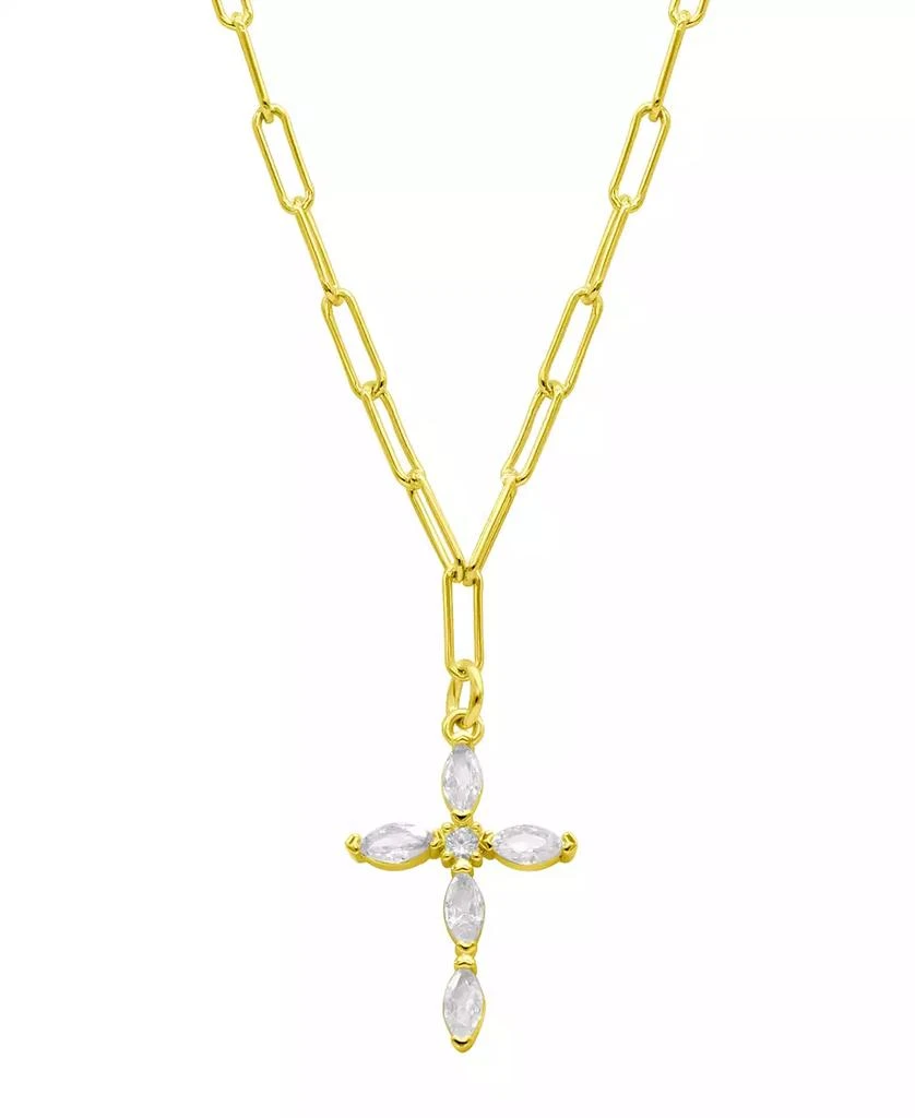 商品ADORNIA|14K Gold-Plated Paperclip Cubic Zirconia Cross Necklace,价格¥211,第1张图片