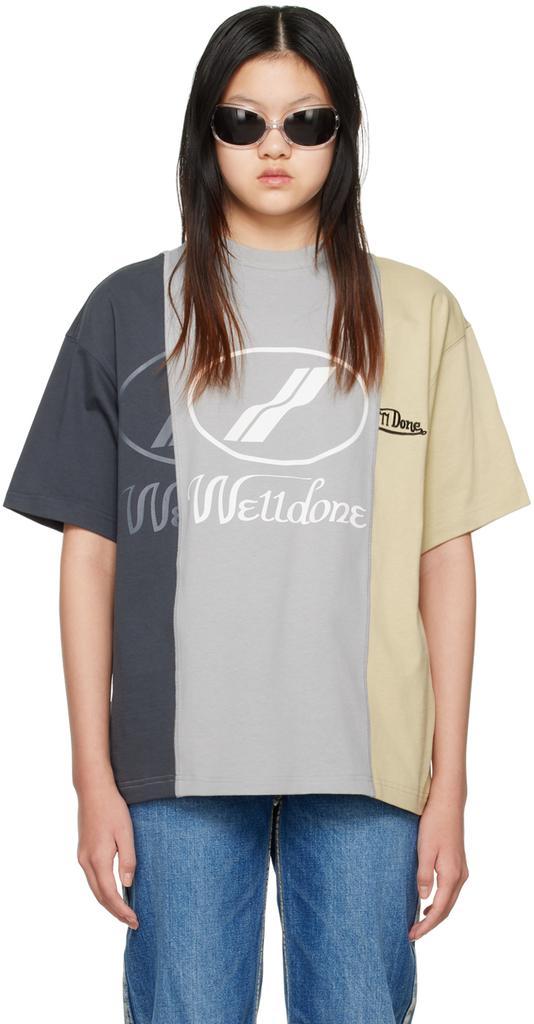商品We11done|Gray & Beige Paneled T-Shirt,价格¥779,第1张图片