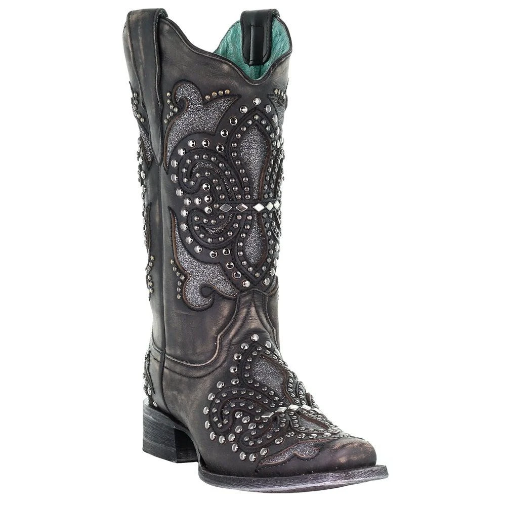 商品Corral Boots|Studded Tooled Inlay Snip Toe Cowboy Boots,价格¥1426,第2张图片详细描述