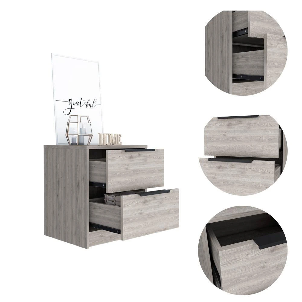 商品Depot E-Shop|DEPOT E-SHOP Egeo Night Stand, Two Drawers, Countertop, Light Grey, For Bedroom,价格¥1398,第4张图片详细描述