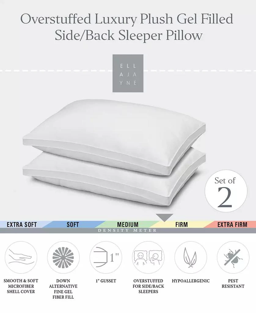 商品Ella Jayne|Gusseted Firm Plush Down Alternative Side/Back Sleeper 2-Pack Pillow, Standard,价格¥241,第3张图片详细描述