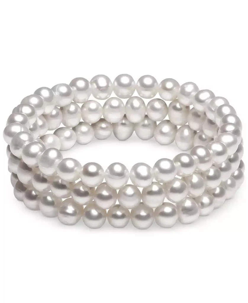 商品Macy's|3-Pc. Set White Cultured Freshwater Pearl (6-1/2 mm) Stretch Bracelets (Also in White/Gray/Peacock & White/Pink Gray),价格¥380,第1张图片