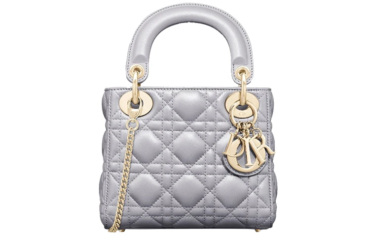 商品[国内直发] Dior|迪奥 Lady Dior 金扣藤格纹可拆卸链条三格 羊皮 戴妃包单肩包斜挎包手提包 迷你 女款 乳灰色,价格¥38679,第1张图片