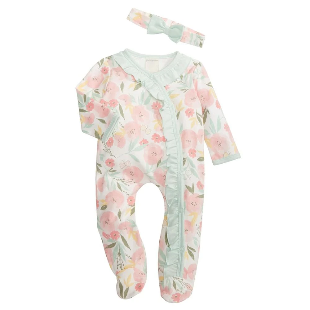 商品First Impressions|Baby Girls Floral Footed Coveralls and Headband, 2 Piece Set, Created for Macy's,价格¥99,第1张图片