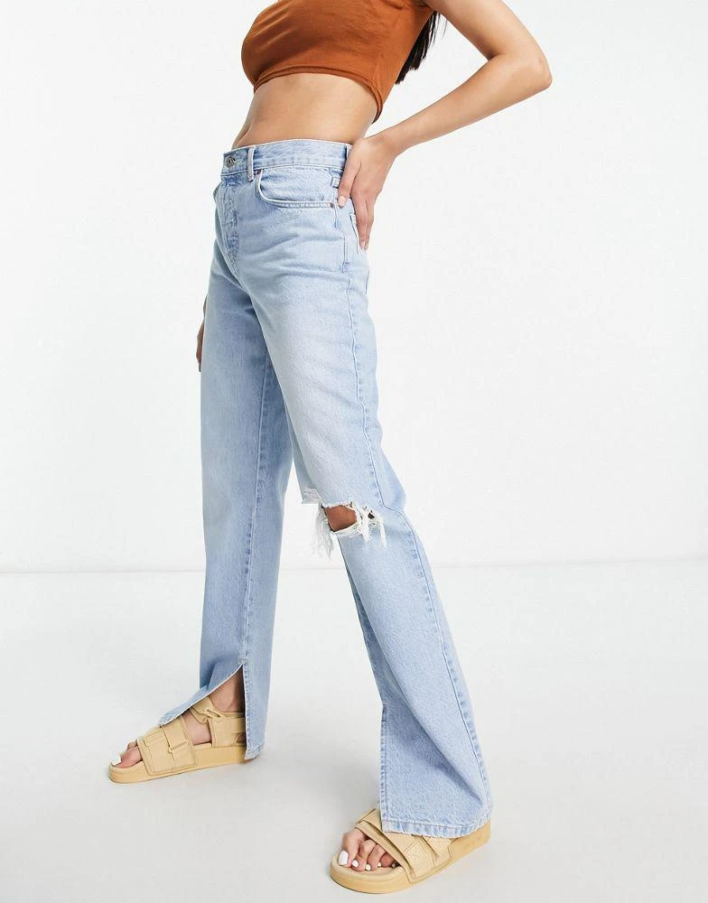 商品ASOS|ASOS DESIGN straight jean in light wash with rip and split hem,价格¥218,第4张图片详细描述
