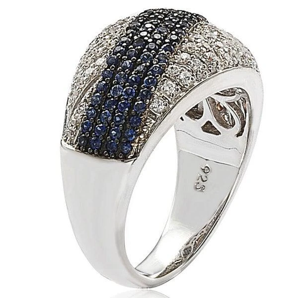 商品Suzy Levian|Suzy Levian Sterling Silver Created Blue Sapphire Pave Crossover Ring,价格¥729,第3张图片详细描述