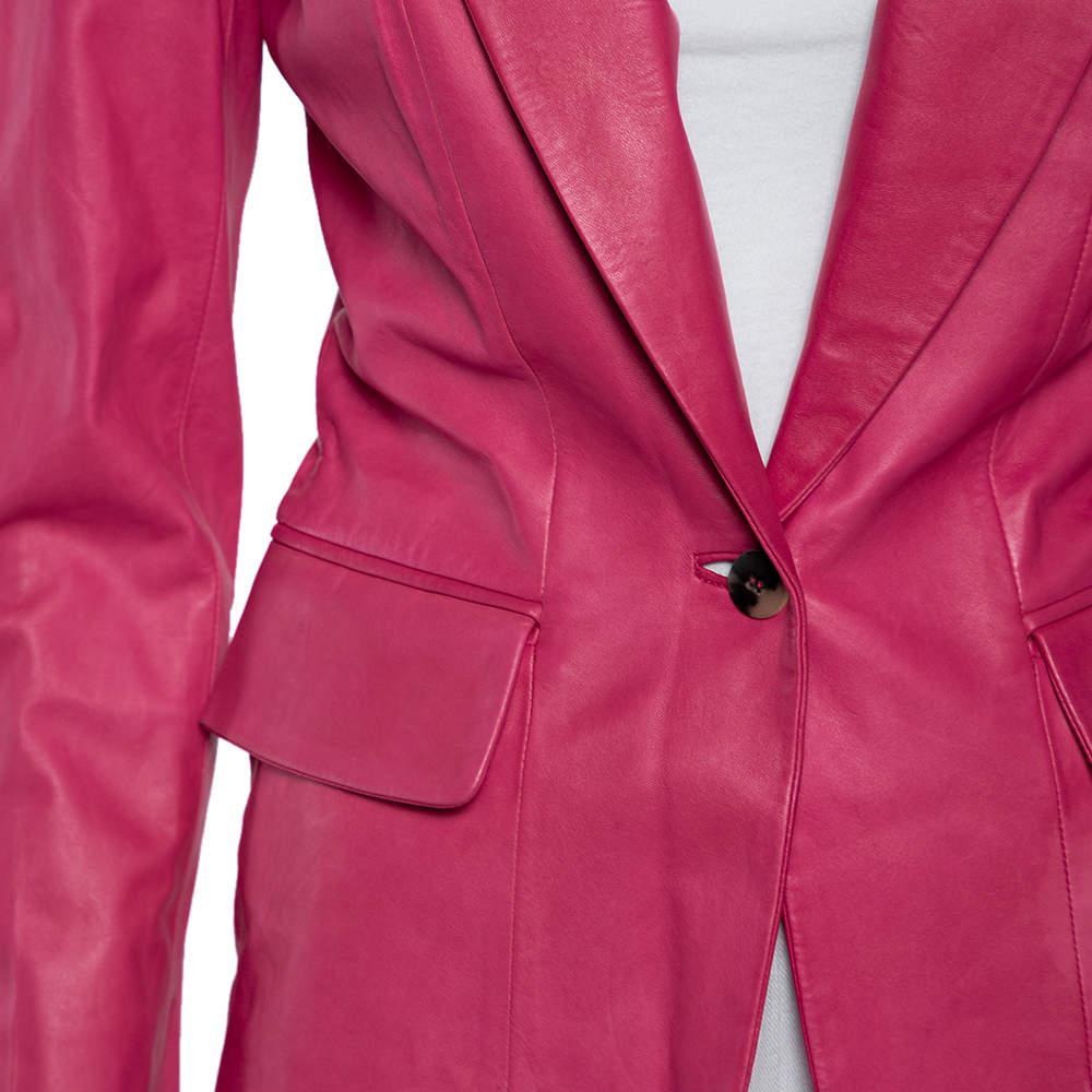 商品[二手商品] Yves Saint Laurent|Yves Saint Laurent Pink Leather Button Front Blazer S,价格¥2803,第6张图片详细描述