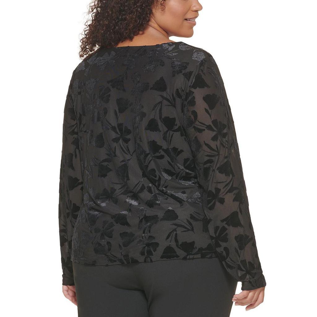 商品Calvin Klein|Calvin Klein Womens Plus Velvet Burnout Dressy Pullover Top,价格¥247-¥269,第4张图片详细描述