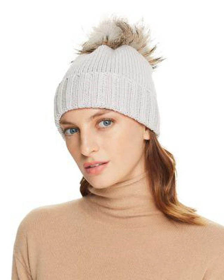 商品Inverni|Foldover Knit Beanie with Asiatic Raccoon Fur Pom-Pom,价格¥940,第1张图片