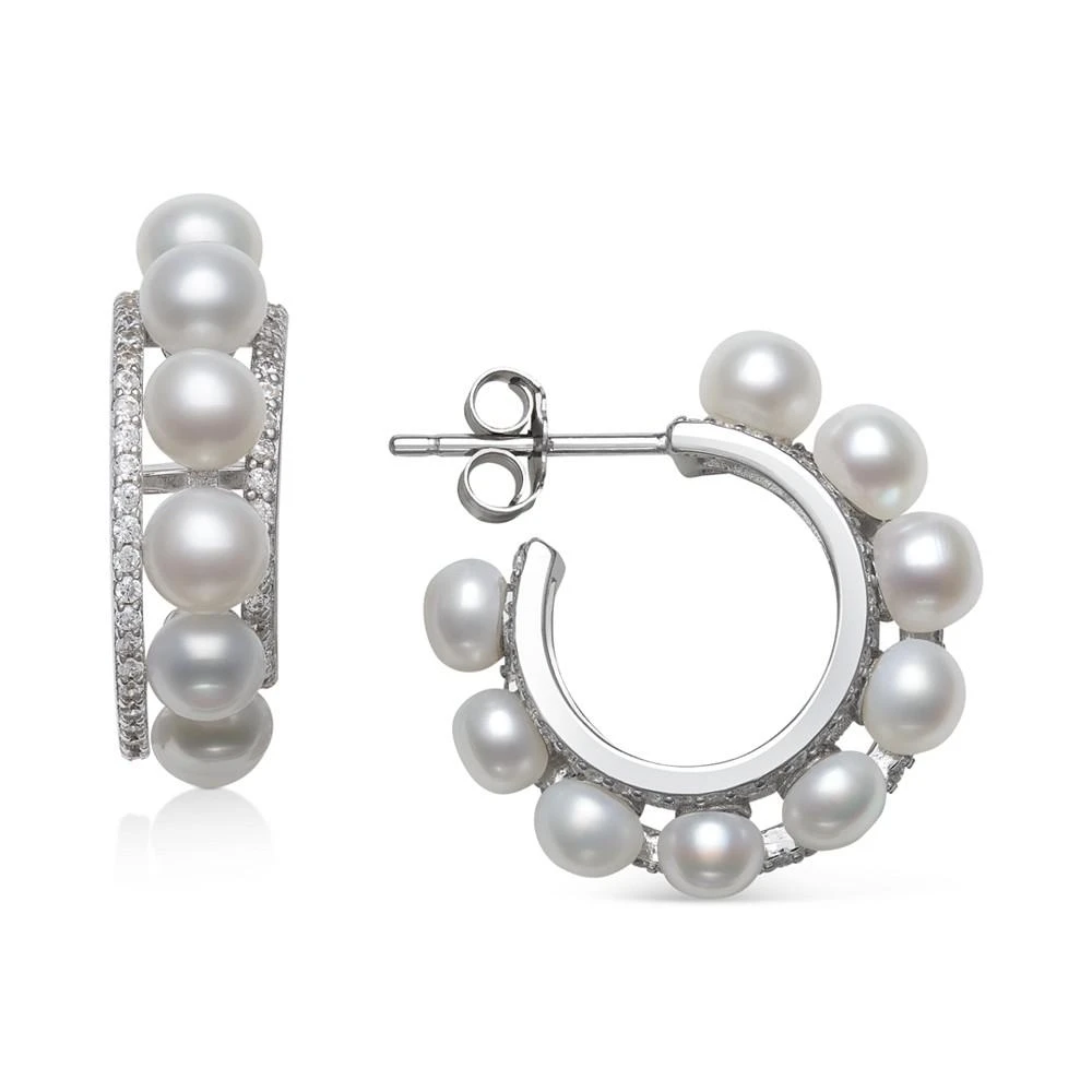 商品Belle de Mer|Cultured Freshwater Button Pearl (4mm) & Cubic Zirconia Small Hoop Earrings in Sterling Silver, Created for Macy's,价格¥2231,第1张图片