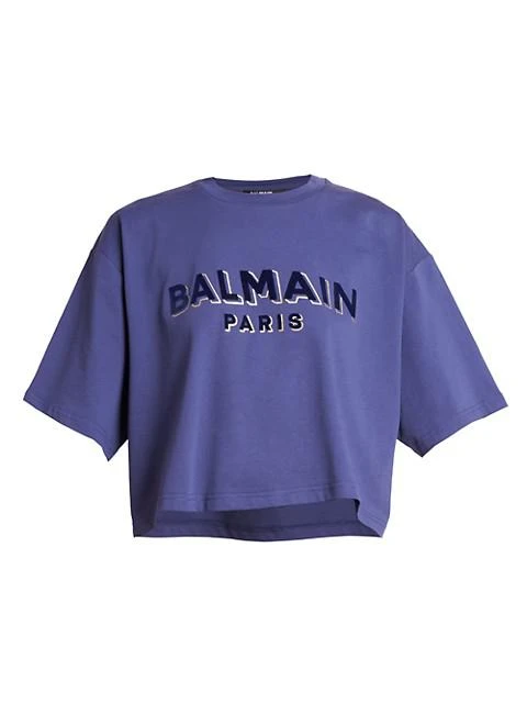 商品Balmain|Flocked Logo Cropped T-Shirt,价格¥3717,第1张图片