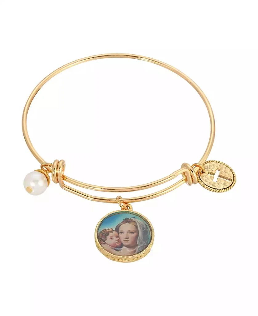 商品Symbols of Faith|14K Gold Dipped Cross Mary and Child Charm Bangle Bracelet,价格¥311,第1张图片