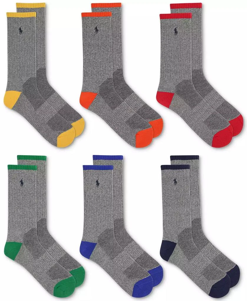 商品Ralph Lauren|Men's 6-Pk. Performance Tipped Color Heel Toe Crew Socks,价格¥225,第1张图片