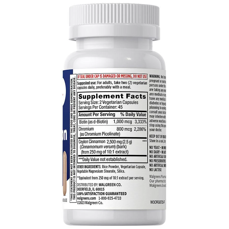 商品Walgreens|Ceylon Cinnamon plus Biotin and Chromium Capsules,价格¥75,第3张图片详细描述