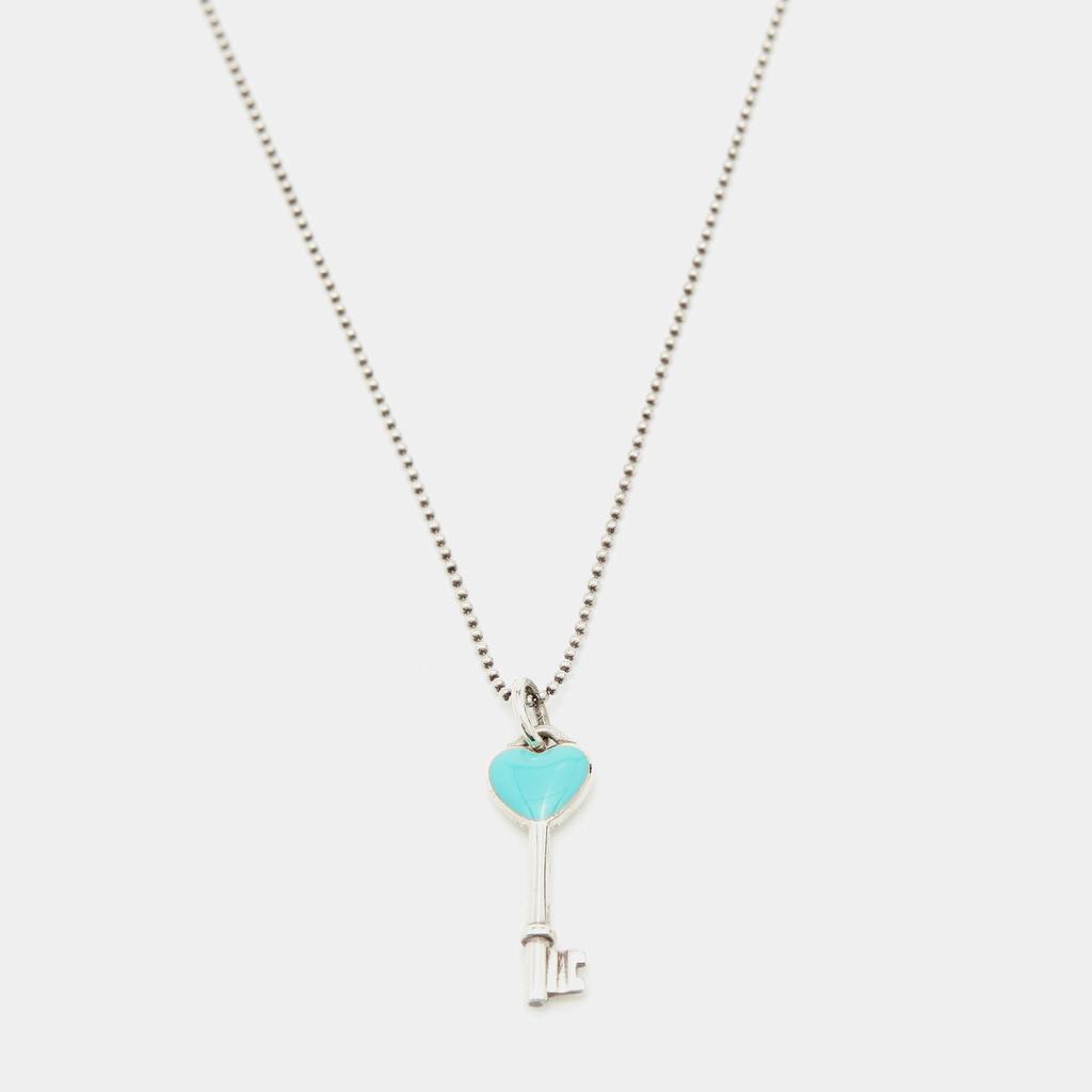 Tiffany & Co. Sterling Silver Blue Enamel Heart Key Pendant Necklace商品第1张图片规格展示