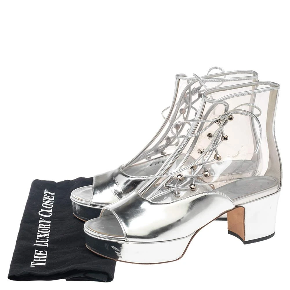 Chanel Silver/Transparent Leather and PVC Lace Open Toe Ankle Boots Size 40 商品