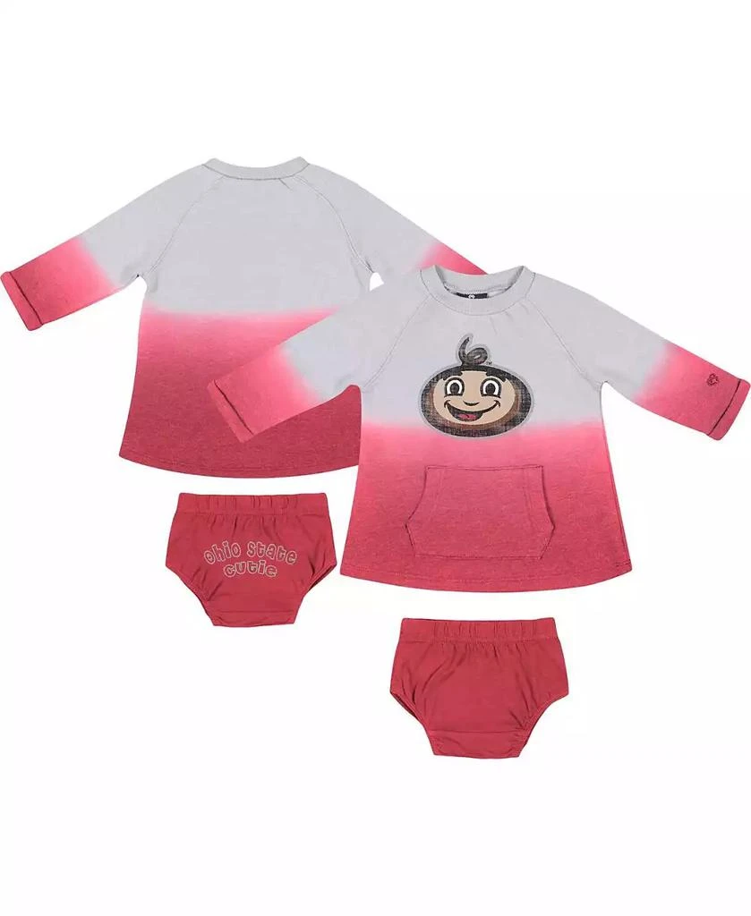 商品Colosseum|Newborn and Infant Boys and Girls Gray, Scarlet Ohio State Buckeyes Hand in Hand Ombre Dress and Bloomers Set,价格¥226,第1张图片