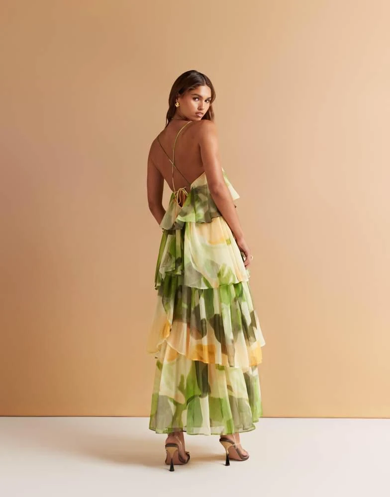 商品ASOS|ASOS DESIGN tiered cami layered maxi dress in floral print,价格¥498,第3张图片详细描述
