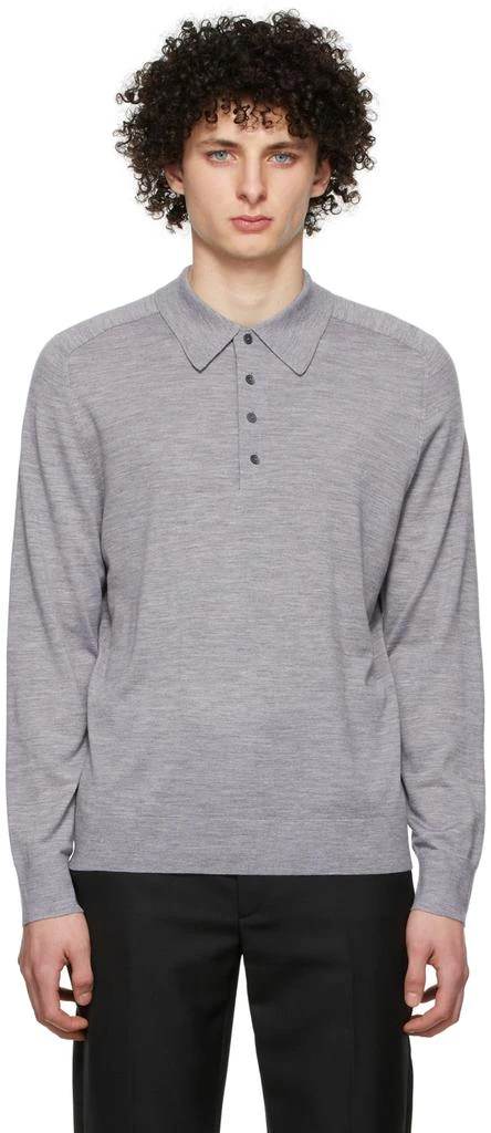 商品Theory|Grey Wool Long Sleeve Polo,价格¥381,第1张图片