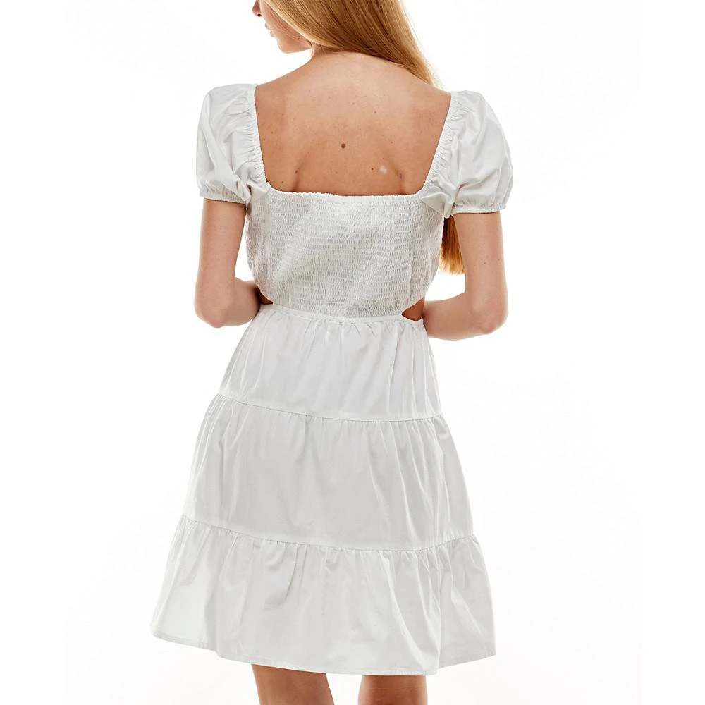 商品Planet Gold|Juniors' Cotton Puff-Sleeve Side-Cutout Tiered Dress,价格¥117,第2张图片详细描述