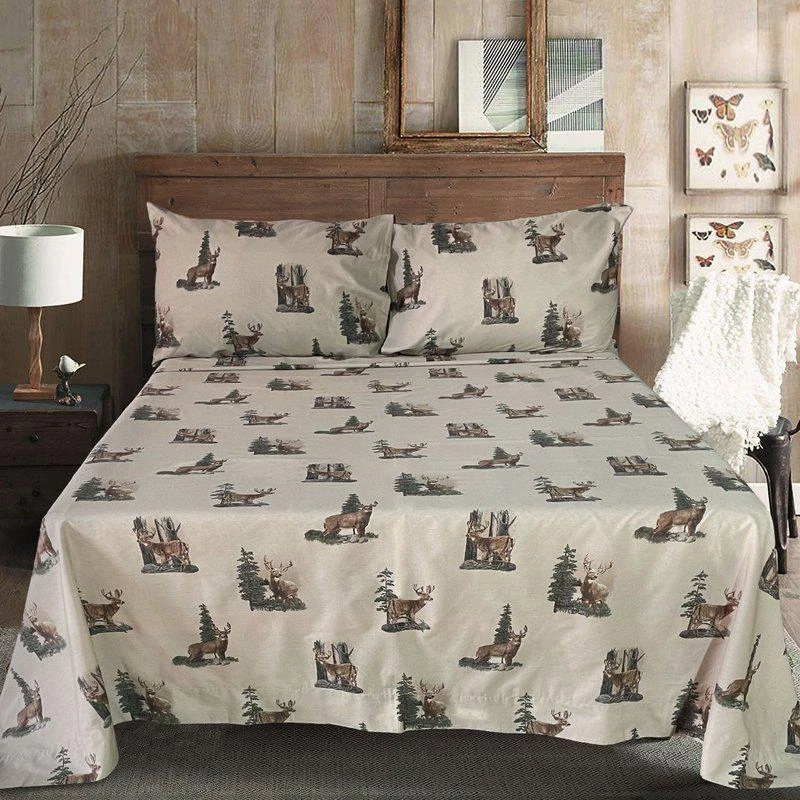 商品Visi-One|Whitetail Dreams Sheet Sets, 4-Piece Bedding Sheets, Cotton Fabric,1 Fitted Sheet,1 Flat Sheet & 2 Standard Pillowcases & (1 Pillowcase For Twin) FULL,价格¥385,第1张图片