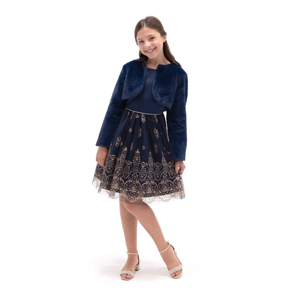 商品Rare Editions|Big Girls Glitter Mesh and Faux Fur Social Dress and Jacket Set, 2-Piece,价格¥417,第1张图片