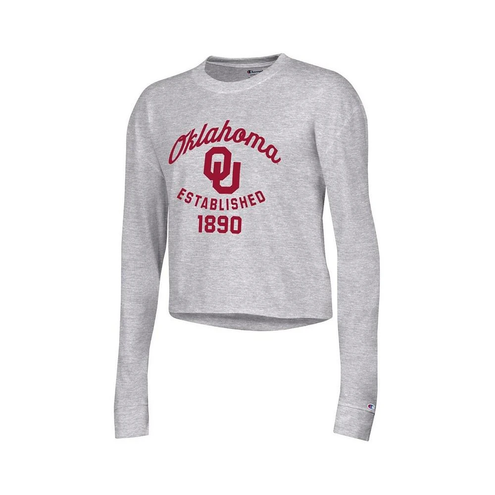 商品CHAMPION|Women's Gray Oklahoma Sooners Boyfriend Cropped Long Sleeve T-shirt,价格¥262,第3张图片详细描述