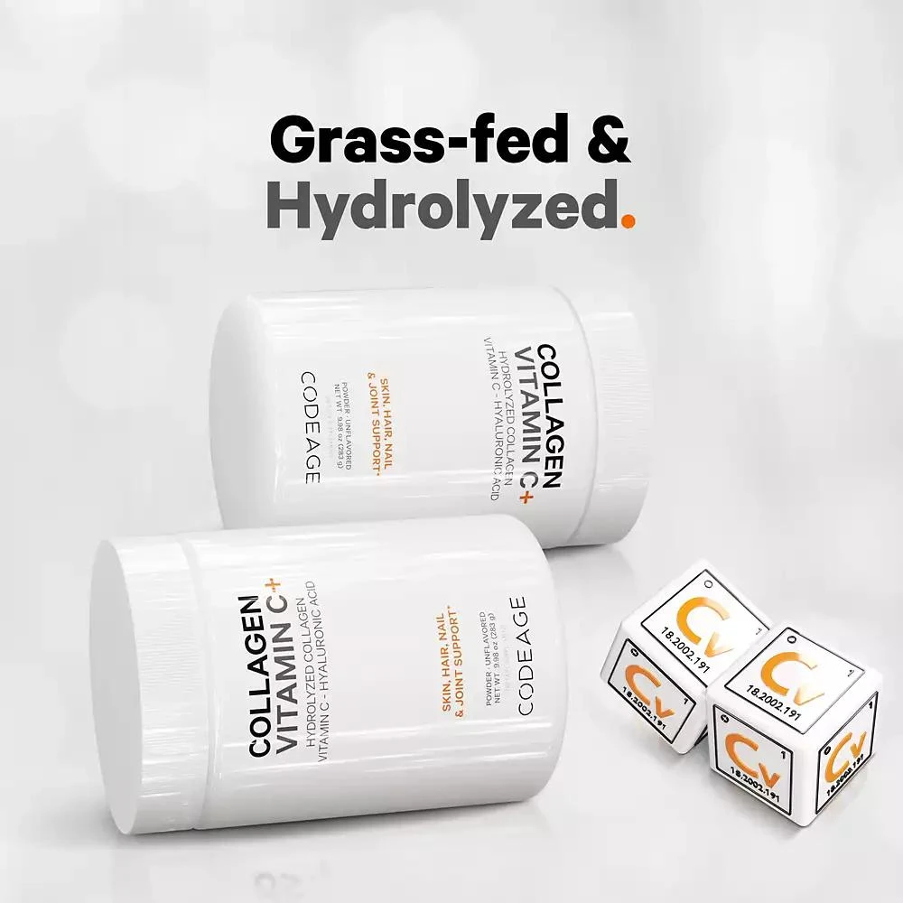 商品Codeage|Collagen Vitamin C+ Powder, Peptides Type 1 & 3 Grass-Fed Bovine, Enzymes, Hyaluronic Acid, 9.98 oz,价格¥202,第3张图片详细描述