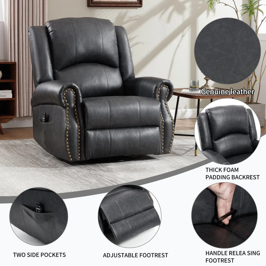 商品Streamdale Furniture|Streamdale Heat Massage Rocker Swivel Recliner Chair, Grey,价格¥4501,第3张图片详细描述