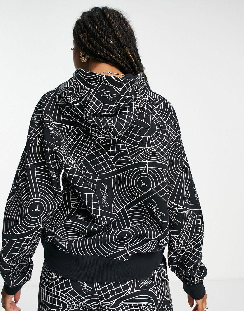 Jordan Brooklyn AOP fleece hoodie in black商品第4张图片规格展示