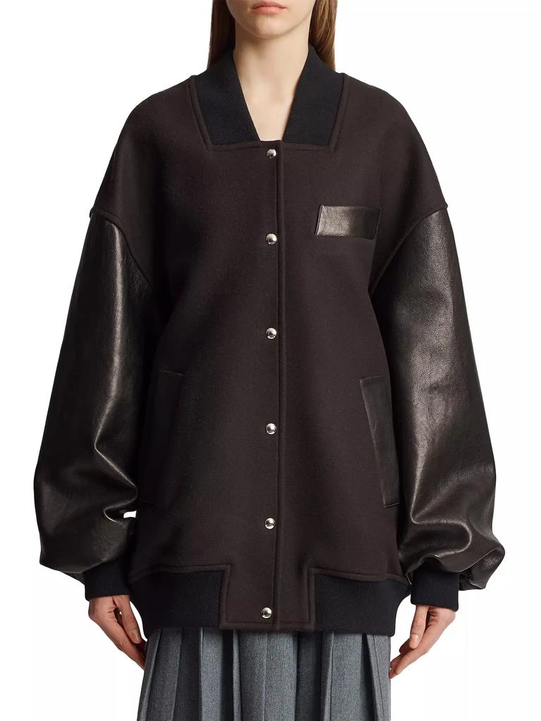 商品Khaite|Spencer Wool &amp; Leather Varsity Jacket,价格¥28470,第3张图片详细描述